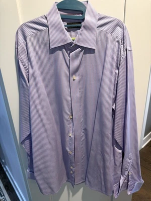 ETON Men’s Button Down Dress Shirt Blue Pink French cuff 43 17 - Image 1 of 4