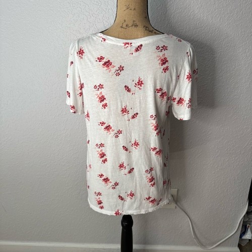 T-shirt Lucky Brand bianca rossa floreale scollo a scoop manica svasata misto cotone taglia M - Foto 8 di 8