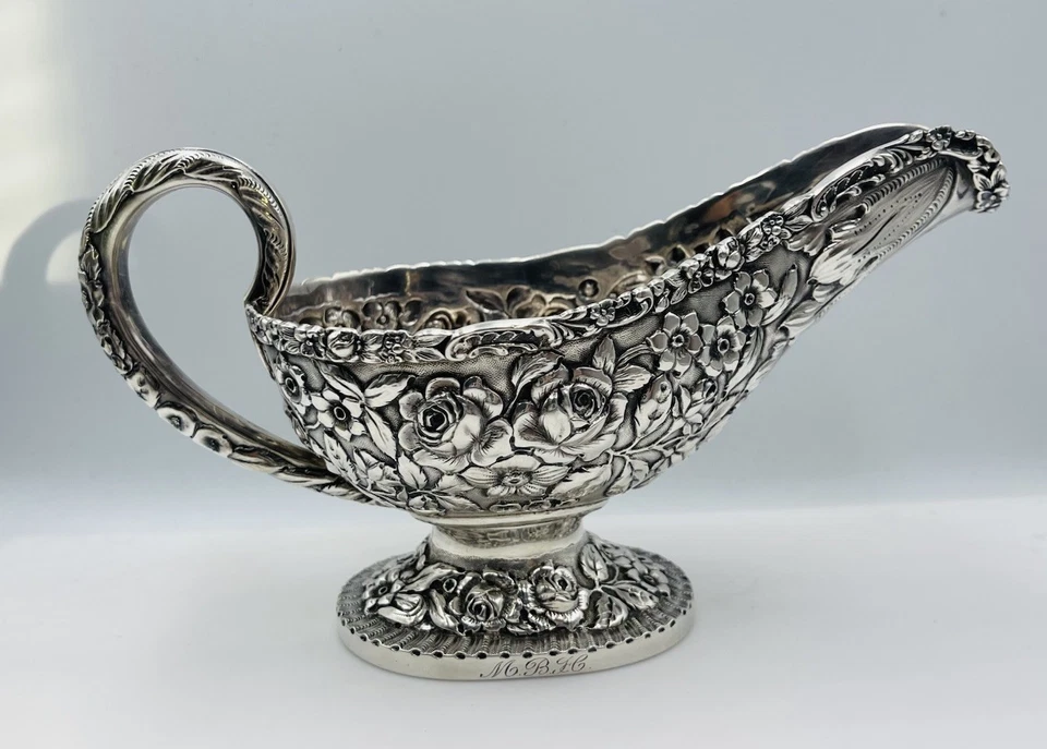 Baltimore Sterling Silver Co Antique Floral Repousse Sauce Gravy Boat - Image 3 of 4