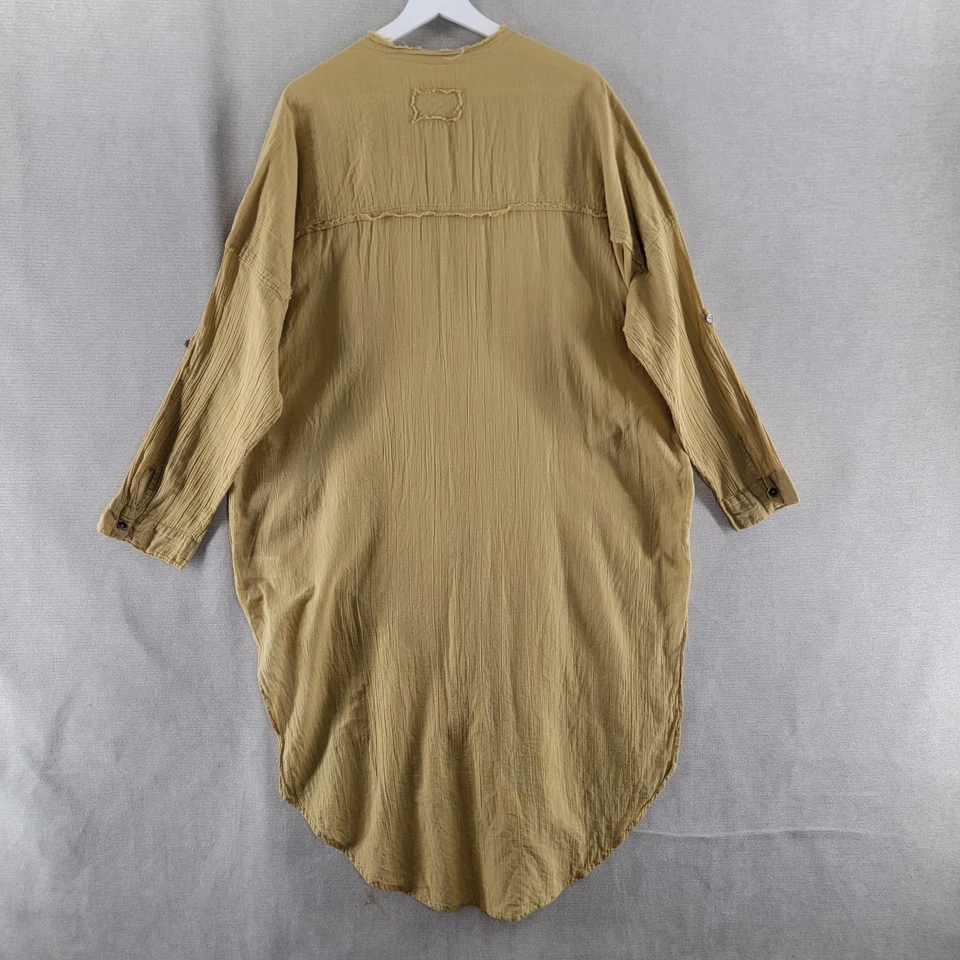 Vestido We The Free Para Mujer XL Dorado Gauzy Midi Camisa Abotonada Lagenlook Boho Fluido Foto 3 de 4