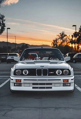 BMW E30 M3 Weiß Oldtimer Sportwagen Poster Leinwanddruck Wandkunst Deko