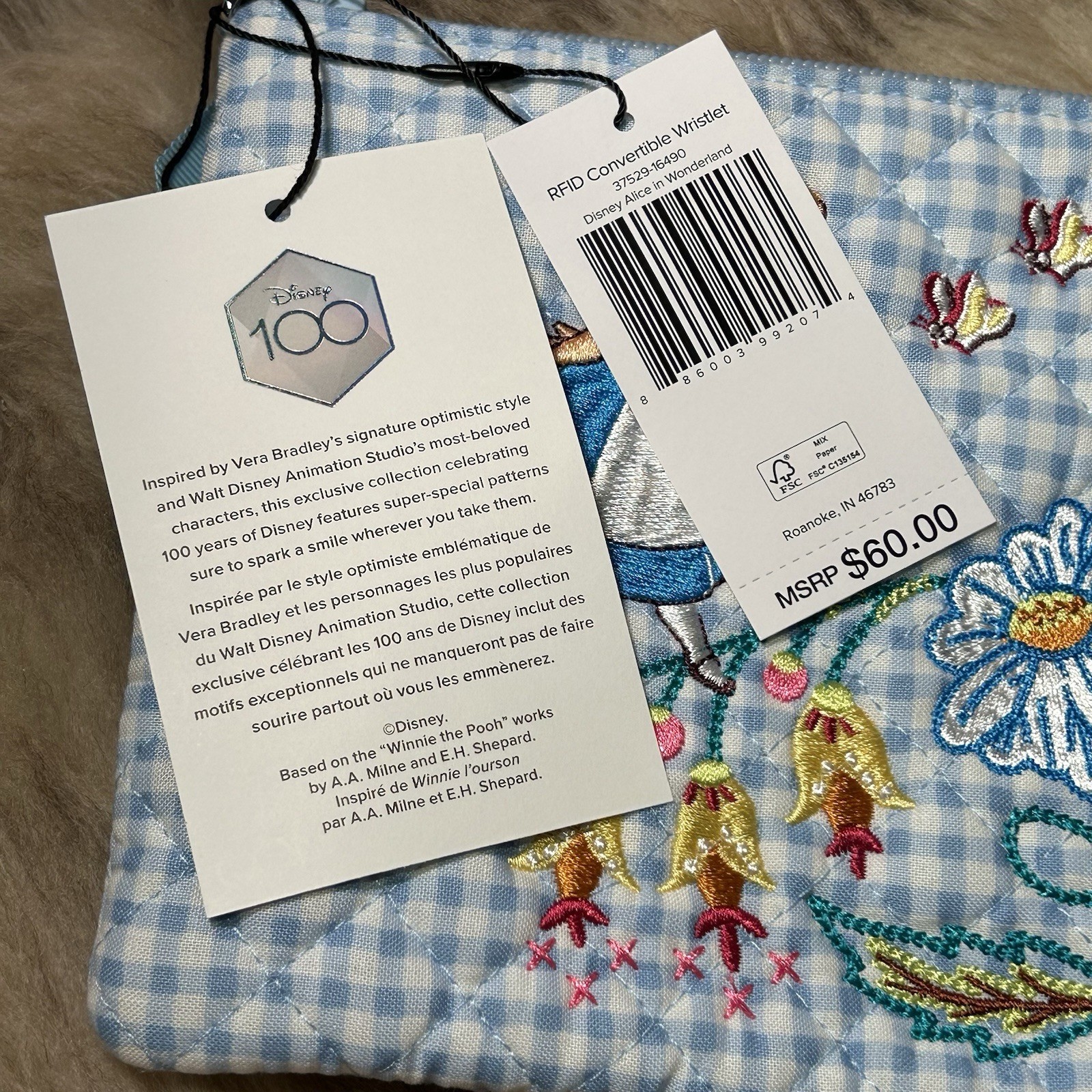 NWT Vera Bradley Disney RFID Convertible Wristlet - Alice In Wonderland