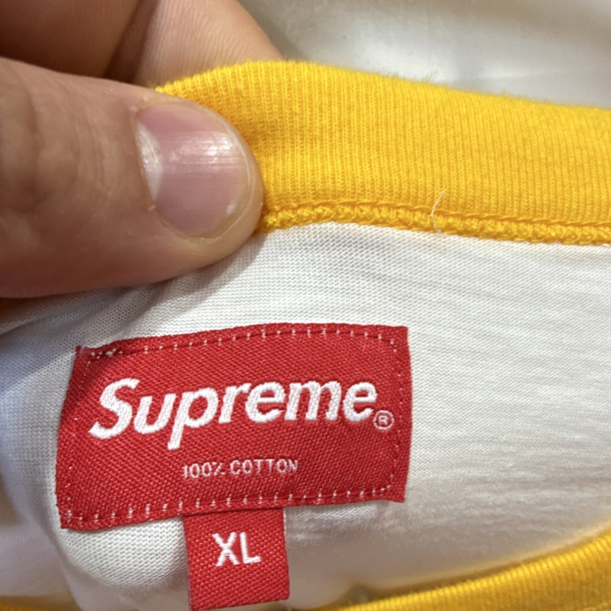 Supreme Yellow White Graphic Print Men's Long Sleeve T-Shirt Size