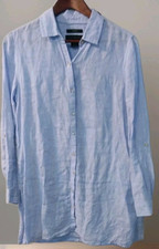Tahari 100% Linen Button up Mini Shirt Dress -  small tunic blue Coastal Beachy