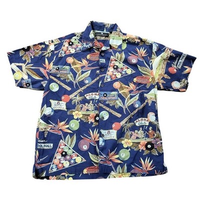 Consensus Hawaiian Shirt Men's Size L Blue Short Sleeve Button Down Beach Casual