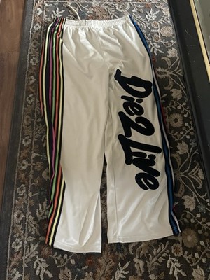 Dare Me Mans andWomen s White Track Pants Rainbow Side Stripes Logo Drawstring S