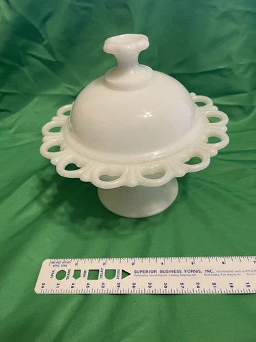 Vintage Anchor Hocking Milk Glass Pedestal Candy Dish Compote 7” - free shipping