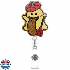 Halloween Pumpkin Ghost Badge Reel, Funny Badge Reels, Yellow Retractable Bad