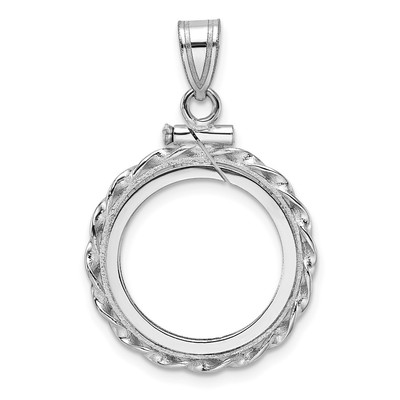 14k White Gold Wide Twisted Wire 16.5mm x 1.35mm Screw Top Coin Bezel Pendant