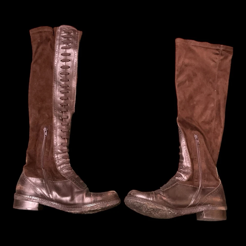 Stuart Weitzman Brown Boots 8.5 Leather Wingtip Brogue Knee High Combat  - Image 2 of 4