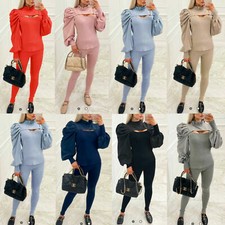 Women's Loungewear Tracksuit Ladies Ruffle Frill High Neck Jogsuit 2 Piece Set