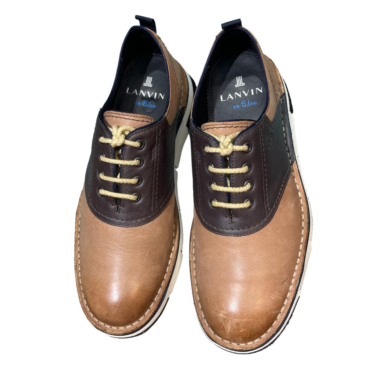 LANVIN en Bleu Brown Leather Shoes Size cm Made in India