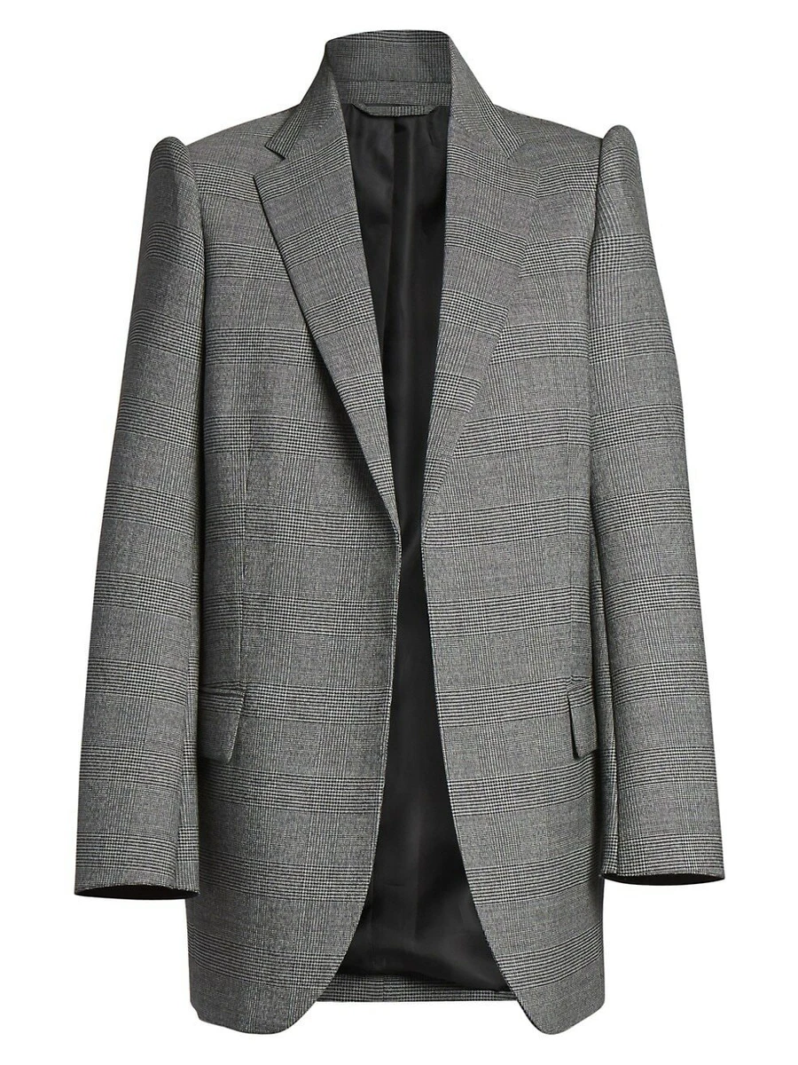 BALENCIAGA Suspended Shoulder Check Wool Blend Blazer Jacket FR 38