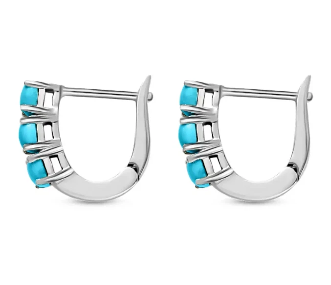 Sleeping Beauty Turquoise Huggie Hoops Sterling Silver Earrings 1.10 Cts - Image 4 of 4