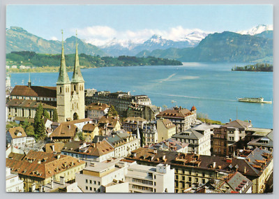 Postcard Hofkirche mit Alpenpanorama Luzern