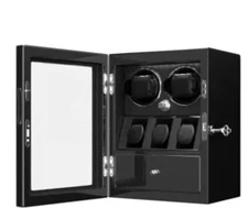 DUKWIN Black Exposition Watch Winder 2 Locked Case With 3 Lower Display & Drawer