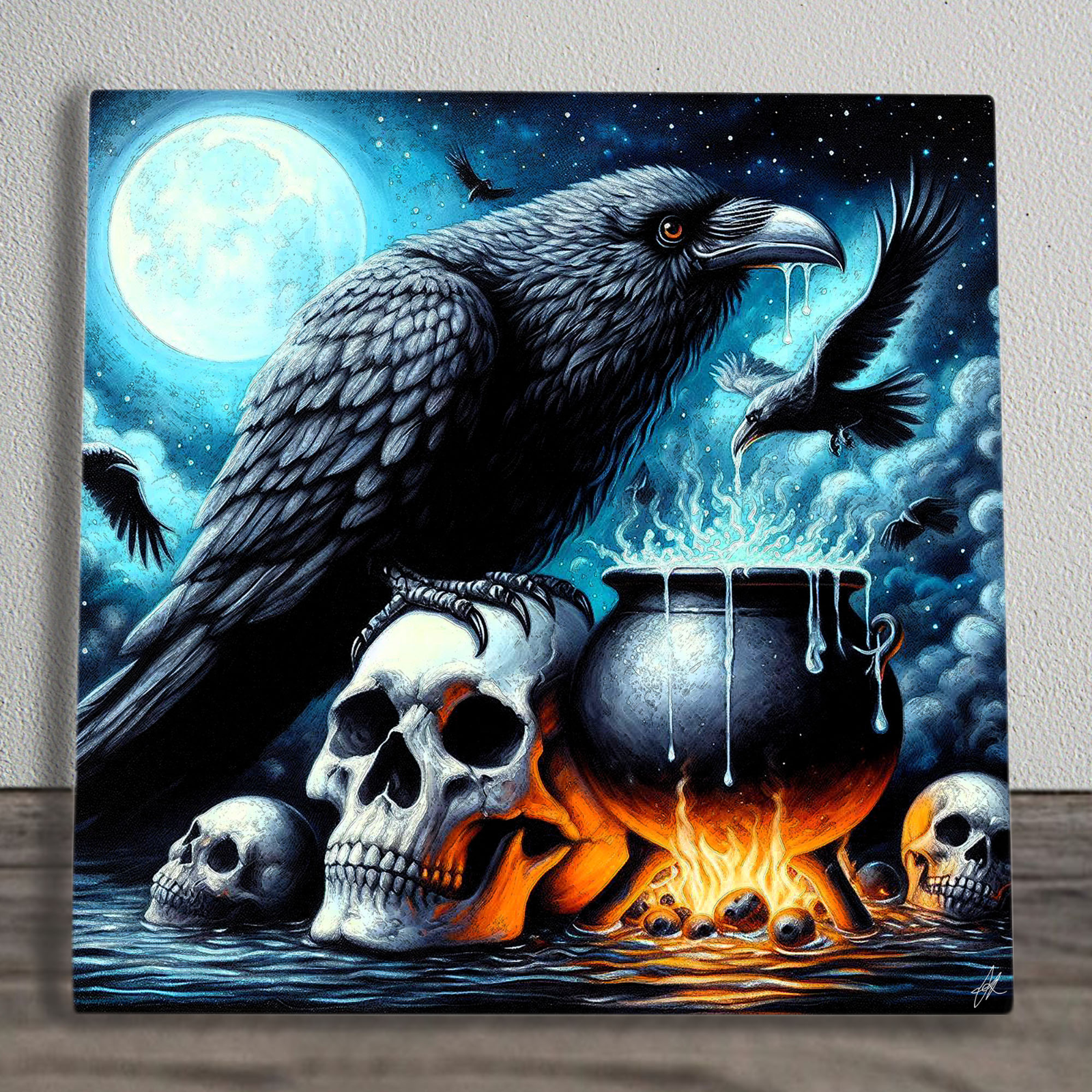 Raven Of The Night Spiritual Artwork On Ceramic Wall Art Picture Tile