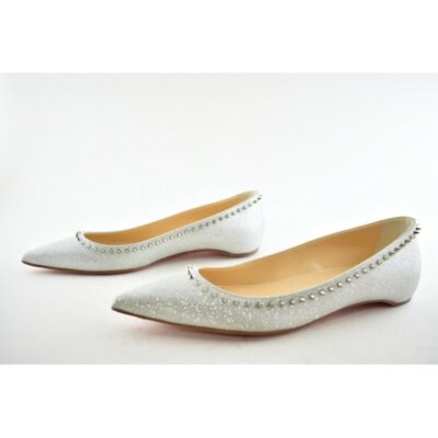 Christian Louboutin Anjalina Flat Silver Glitter Spike Pointed