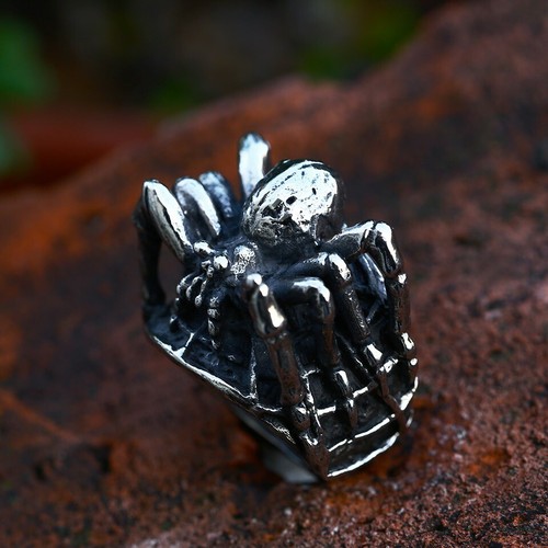 Anello Ragno Gotico Acciaio Inox Uomo Tarantola Horror Biker Anello Argento Pesante - Foto 6 di 9