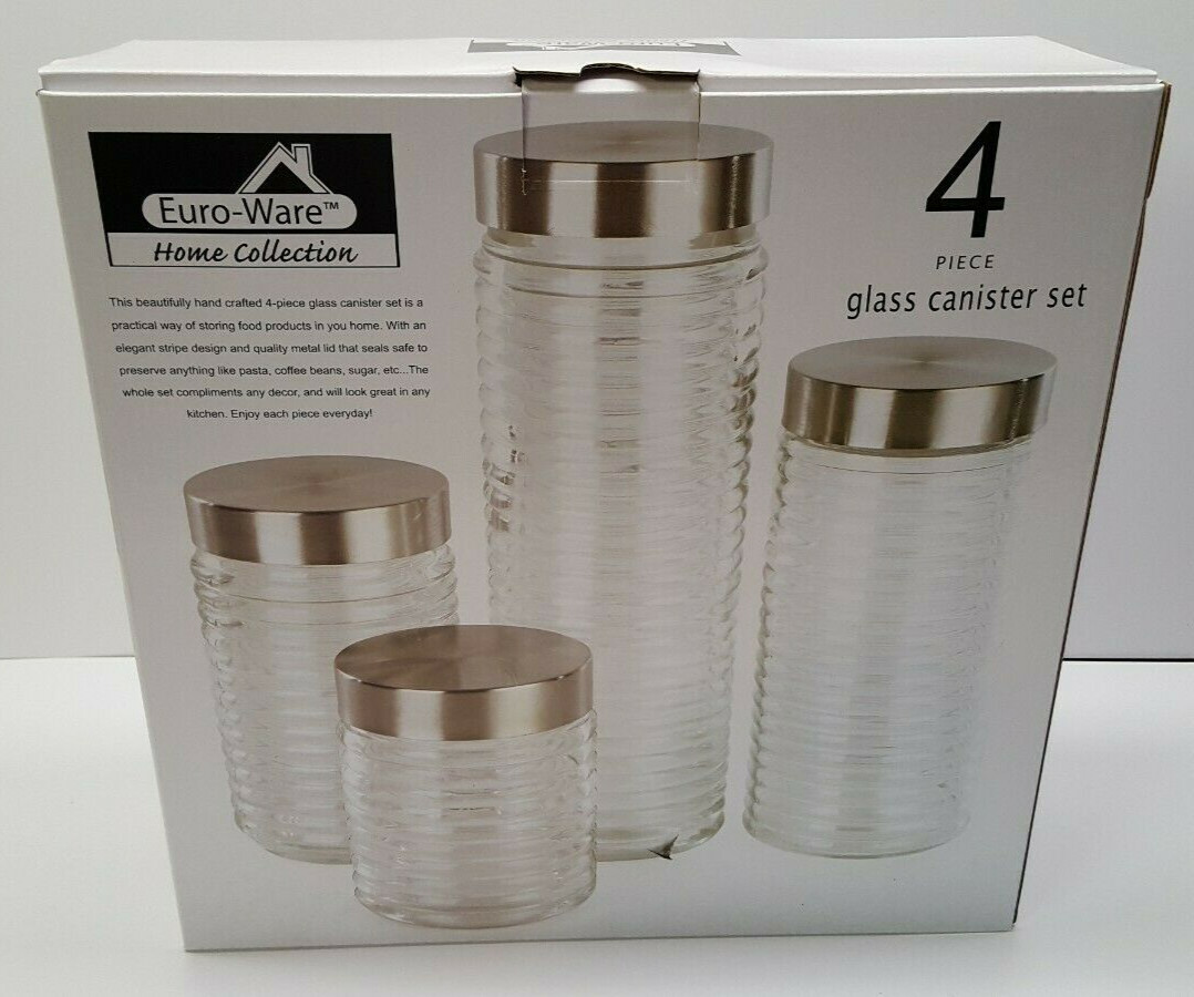 EuroWare Home Collection 4 Piece Glass Canister Set New in Box eBay