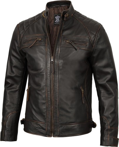 Echt Lammleder Lederjacken für Herren, Herren Bomber Biker Lederjacke - Bild 18 von 24