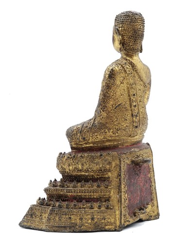 Antiker vergoldeter Bronze Mönch gearbeitet Rattanakosin - Thailand Ende 19./Anfang 20.Jh. - Bild 7 von 10