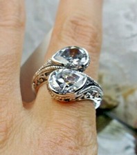 White CZ Ring, Art Deco Swirl Filigree US SELLER Custom-Made D221
