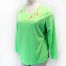 Quacker Factory Plus Green Studs Embroidered Top Sweatshirt Pullover 1X