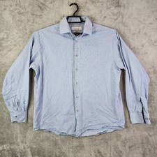 Mens Calvin Klein White  Blue Striped Long Sleeve Casual Button Down Shirt L