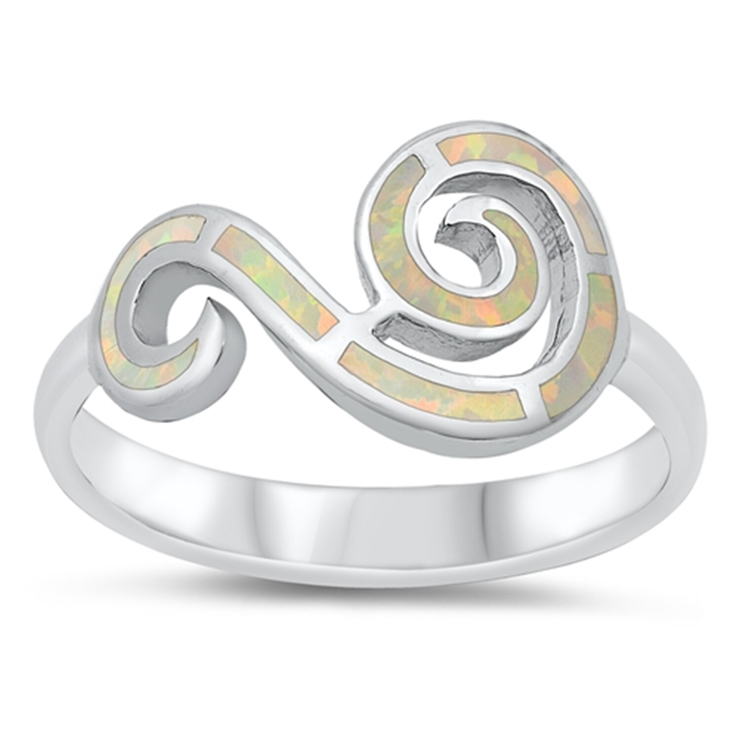 Sideway G-Clef Music Note Ring Lab Created White Opal 925 Sterling Silver 11mm S