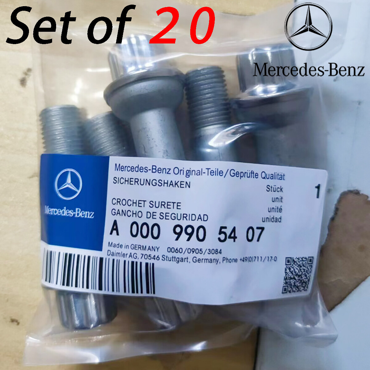 Set of 20 Genuine Mercedes-Benz Wheel Bolts OEM# A0009905407 Made in Germany