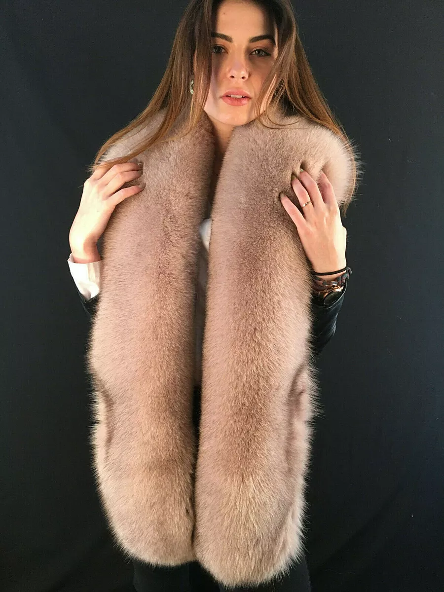 Fox Fur Boa Saga Furs Stole Beige Fur Collar Creamy Fur 70' Inch. (180cm)