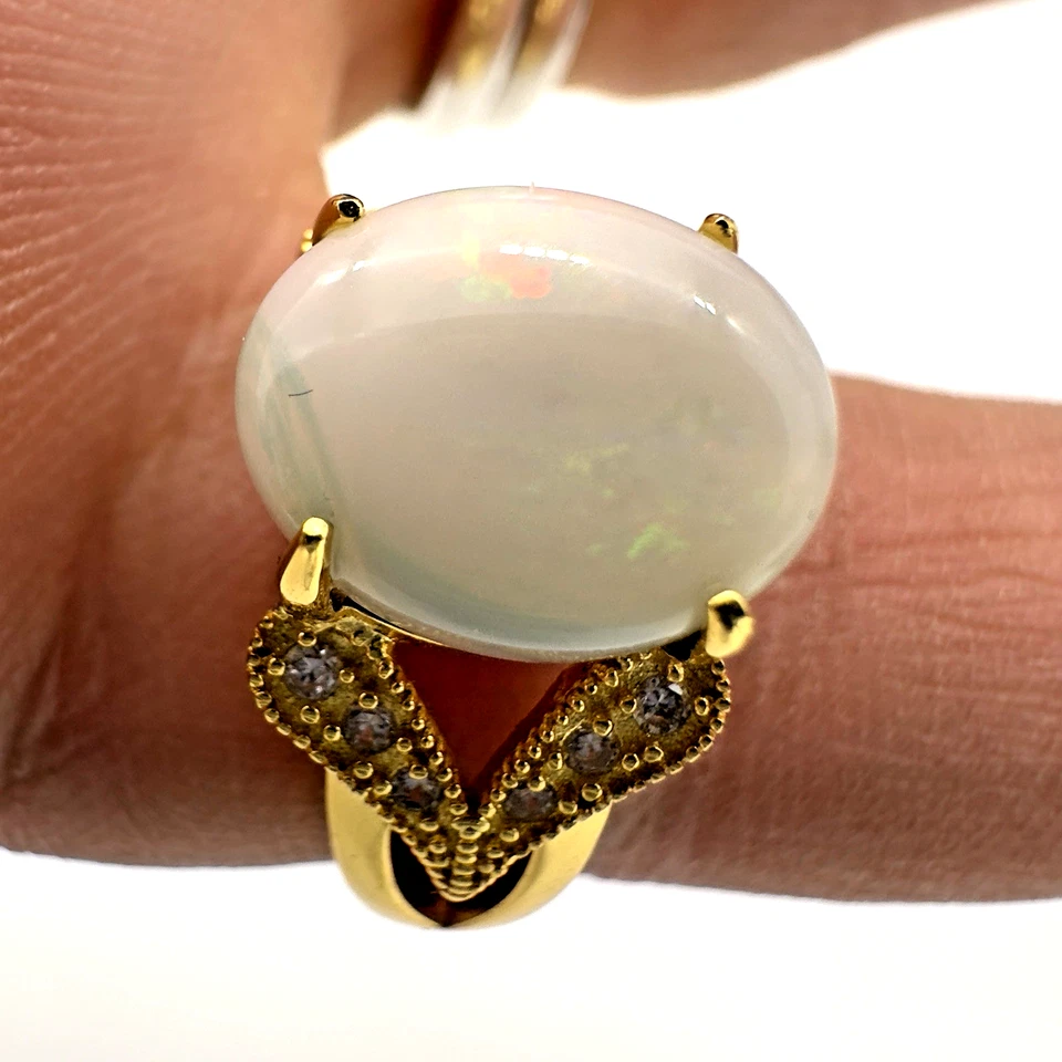 Anillo Stauer de Colección Plata de Ley 925 Diamante Real y Ópalo de Fuego Talla 6 Foto 3 de 4