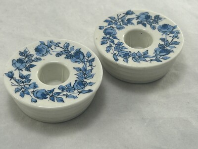 Paar Vintage Pla Denmark Danish blau-weiß floral Keramik Kerzenleuchter