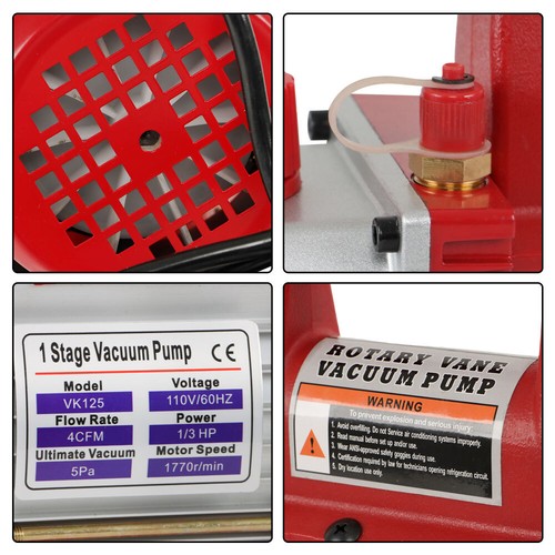 Bomba de vacío de aire de paletas rotativas 4CFM 1/3HP kit de refrigeración aire climatización aire acondicionado medidor colector - Imagen 3 de 15