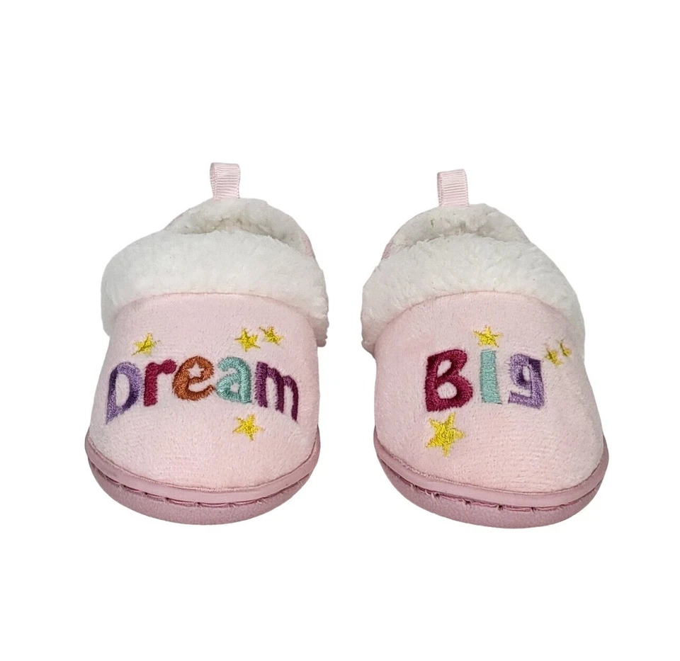 Chinelos de Pelúcia Girls Dream Big Rosa e Branco - Wonder Nation - Criança Tamanho 5 - Imagem 3 de 4