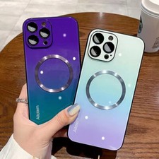 For iPhone 14 Pro Max 13 12 Pro Mag safe Magnetic Gradient Glass Case Slim Cover