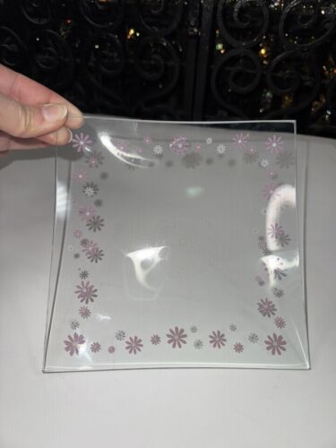 VINTAGE Pampered Chef Glass Plates 6" Square DAISY #2818 Pink White Floral 4-Pc - Picture 16 of 20