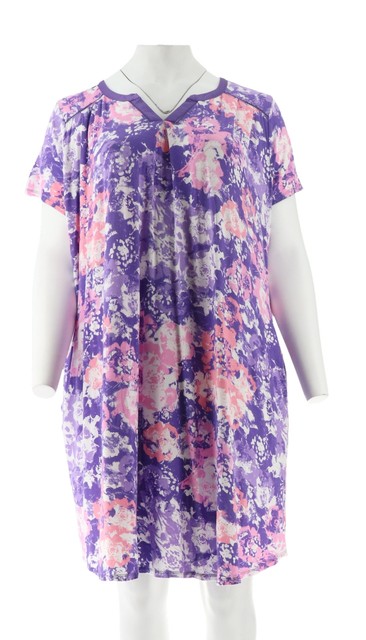 Carole Hochman Wood Block Floral Rayon Spandex Sleepshirt Set Blue L NEW A302156