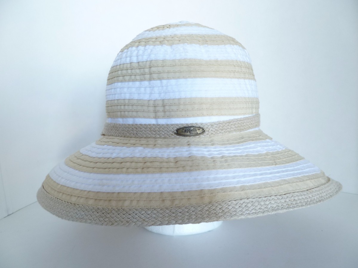 CAPPELLI Strawworld Women\'s Straw HAT with Striped Fabric Ribbon Detail BEIGE Cappelli Straw for Women for sale | eBay main image 3