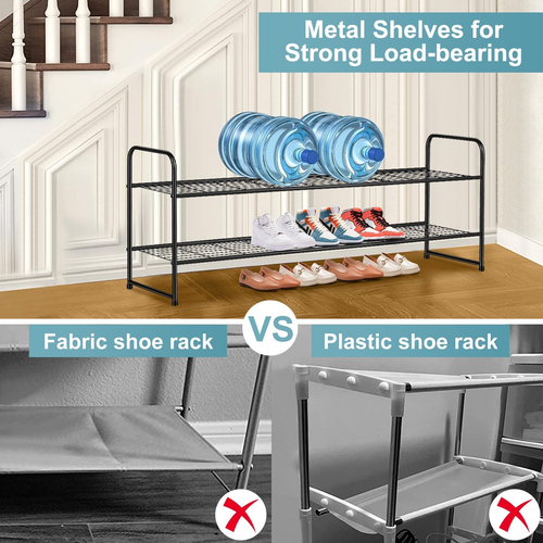 Long 2 Tier Shoe Rack for Closet Metal Wide Stackable Shoe Storage Organizer for - Picture 4 of 12