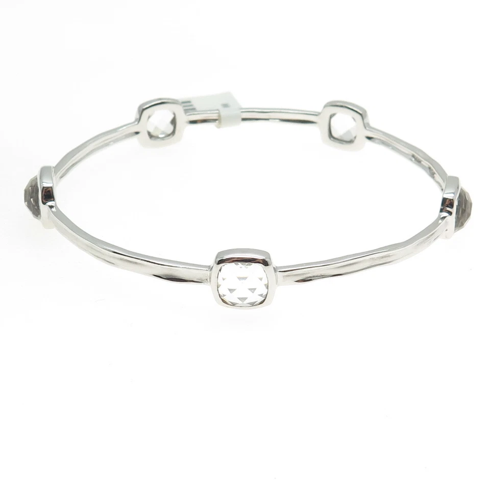 CHARLES GARNIER Sterling Silver Real Clear Quartz Station Bangle Bracelet 7.75" - Image 3 of 4