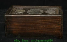 13CM Old Chinese Rosewood Silver Coin Carving Mechanism Stockpile Box Sculpture