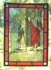 altes Bleiglasbild * Fensterbild * Bleiglas * Heiligenbild bleiverglast * 38x27