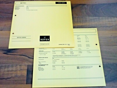 AUSTIN ROVER METRO 1990 Service Daten Inspektionsblatt WERKSTATT HANDBUCH