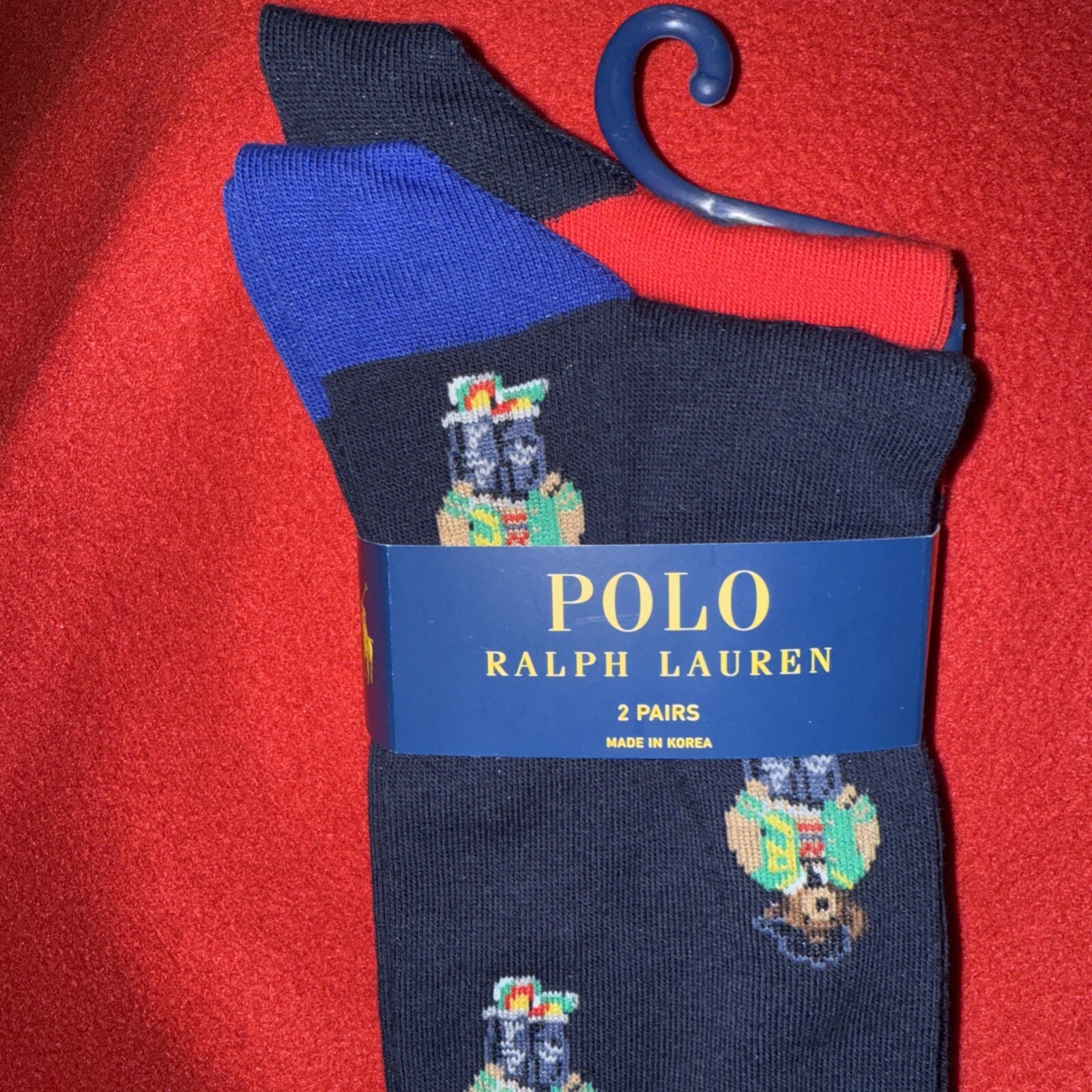 POLO RALPH LAUREN TEDDY PONY MULTICOLORE ANTIMICROBICO CONFEZIONE DA 2 CALZE NUOVE ETICHETTE