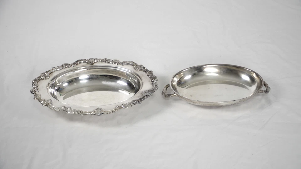 [10% 银] 复古银盘椭圆形带盖,花卉边缘,银板,标志 — 第 3/4 张图片