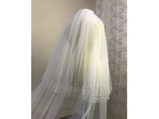 Cathedral bridal veil with pearls edge 2 tier long veil