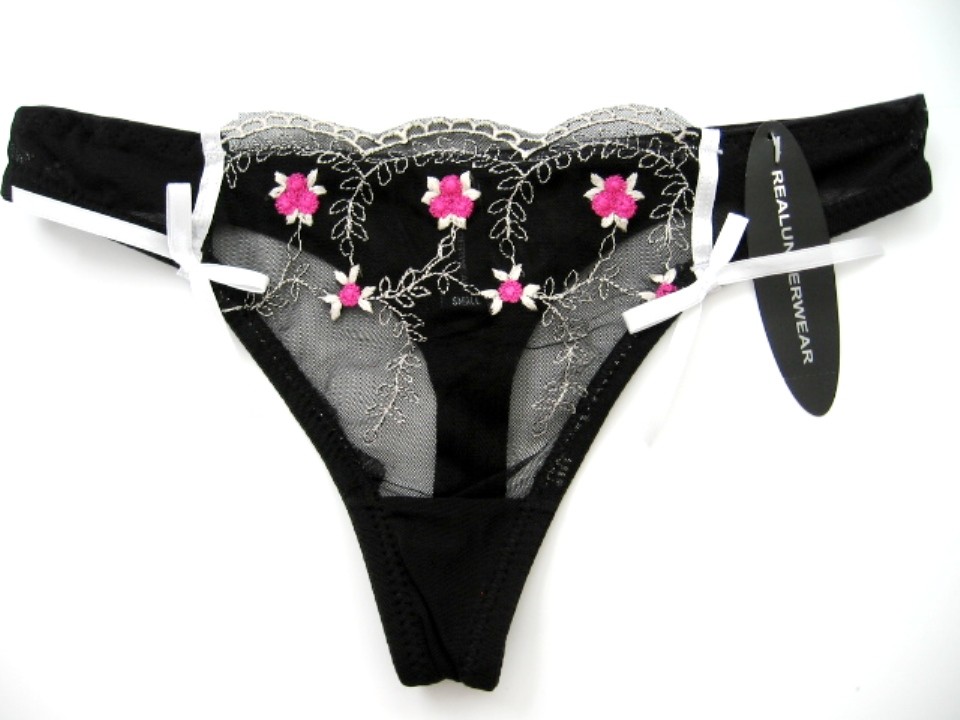 www.prominentresults.com :A515 Real Underwear NEW 3433 Women's Black Mesh Contrast Floral Embroidery Thong PR