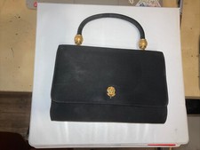 Vintage Bienen Davis Black Handbag With Gold Metal Accents with travel mirror